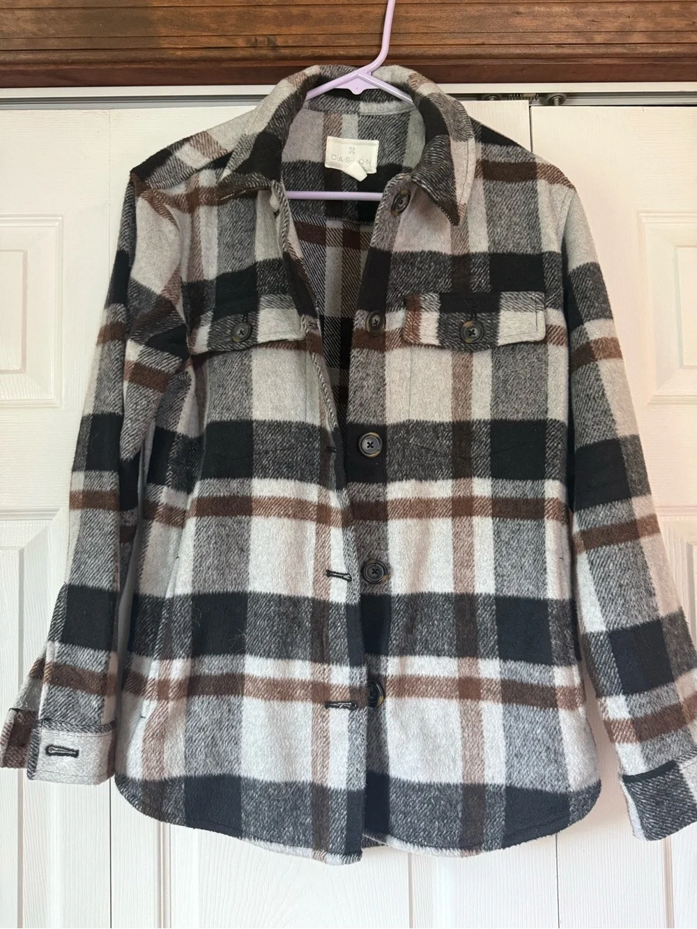 Caslon Plaid Shacket in Black and Brown